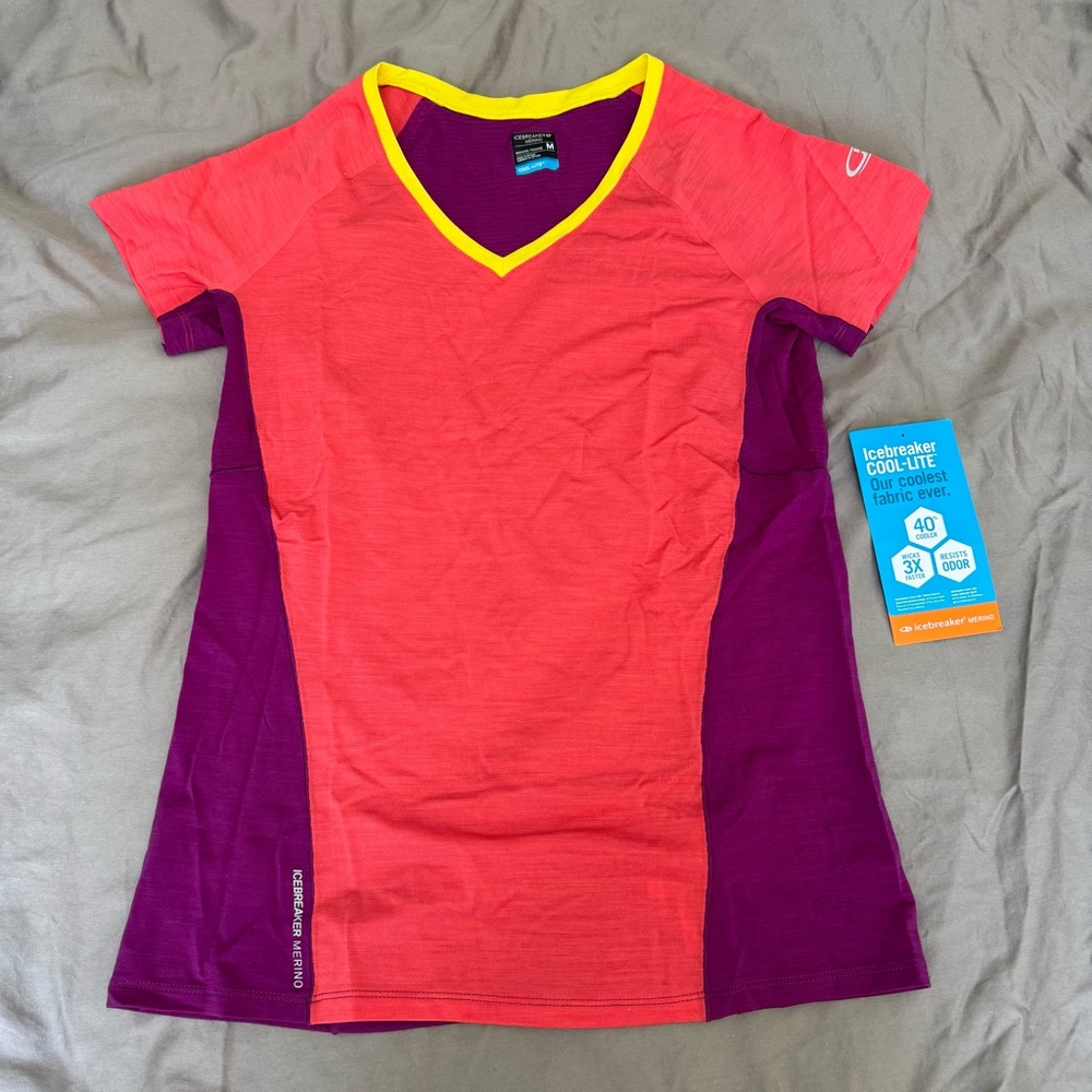 Icebreaker Pink and Purple Fitted Color-Block Short Sleeve Tee
